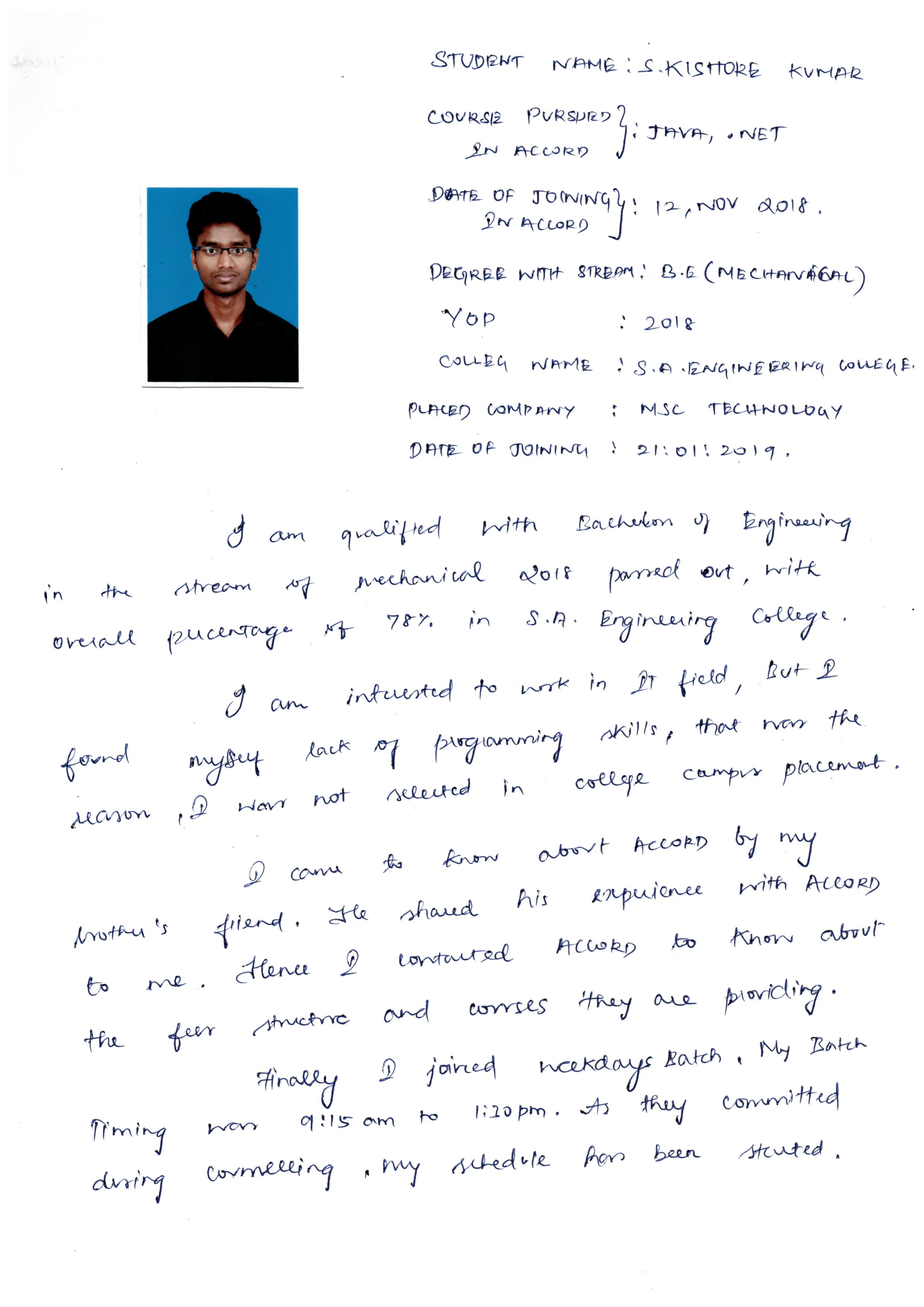 JAVA Student Testimonial