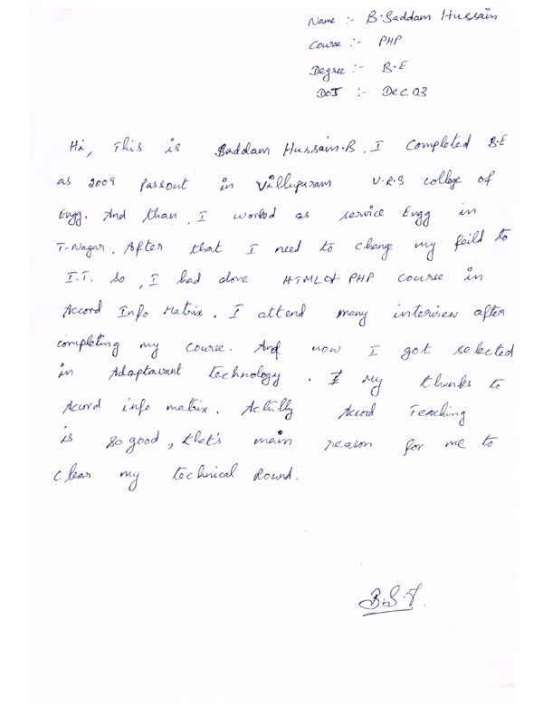 PHP Student Testimonial